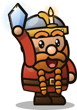Pip Mudbeard, the youngest miner in the hold, holding up a glowing mithril nugget